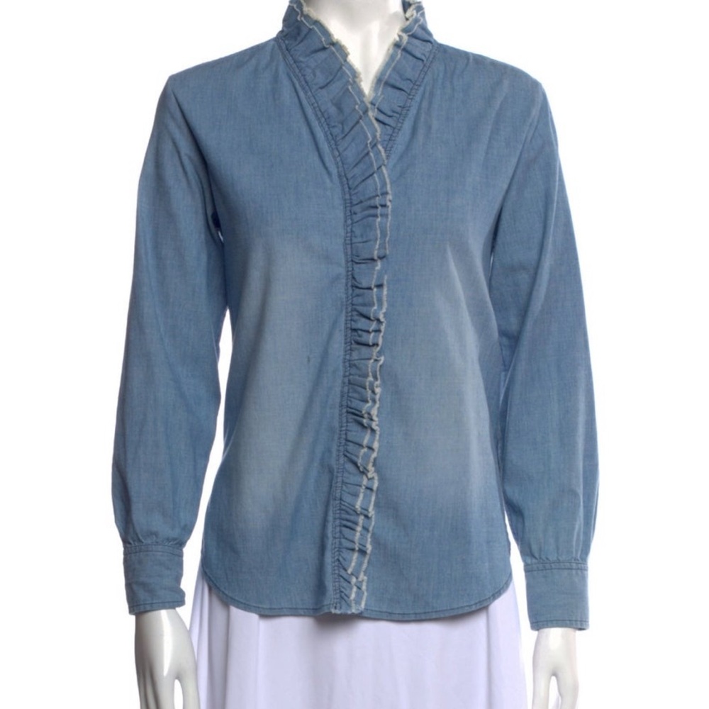 Isabel Marant Etoulr Blue Ruffled Denim Top - Picture 1 of 6